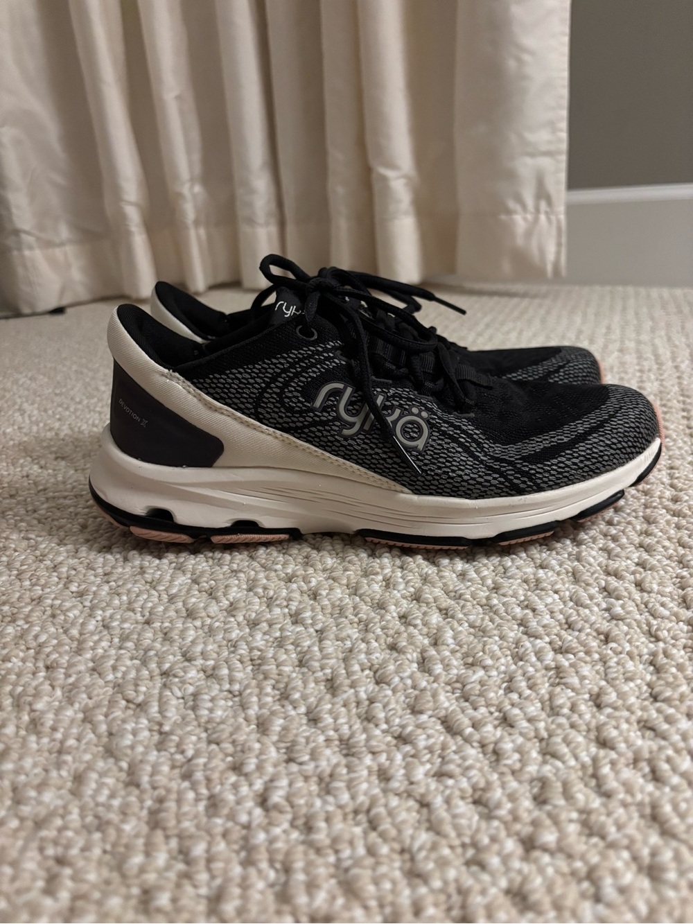 Ryka Black and Cream Knit Lace-Up Running Shoes